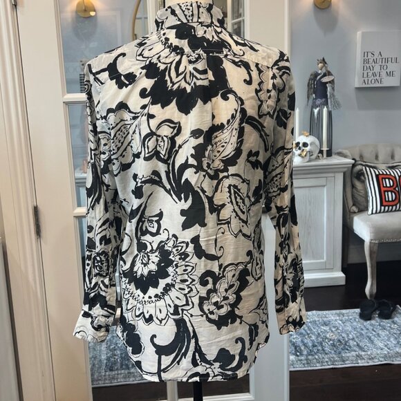 Lauren Ralph Lauren Floral Paisley Button Down Shirt Silk Blend Semi Sheer S - Picture 8 of 10